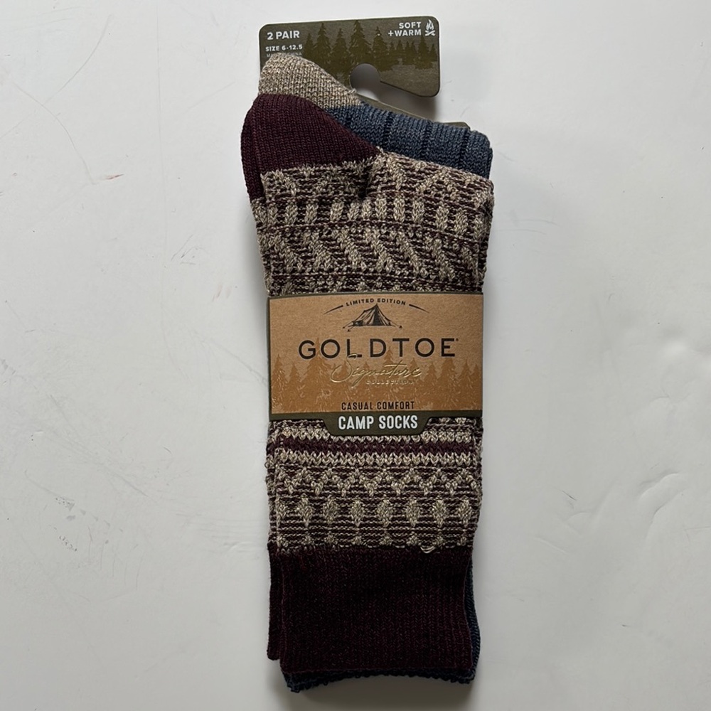 Gold Toe Signature Collection Men's Brown and Blue Camp Socks 2 Pack